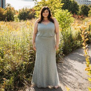 Adrianna Papell Art Deco Beaded Blouson Gown